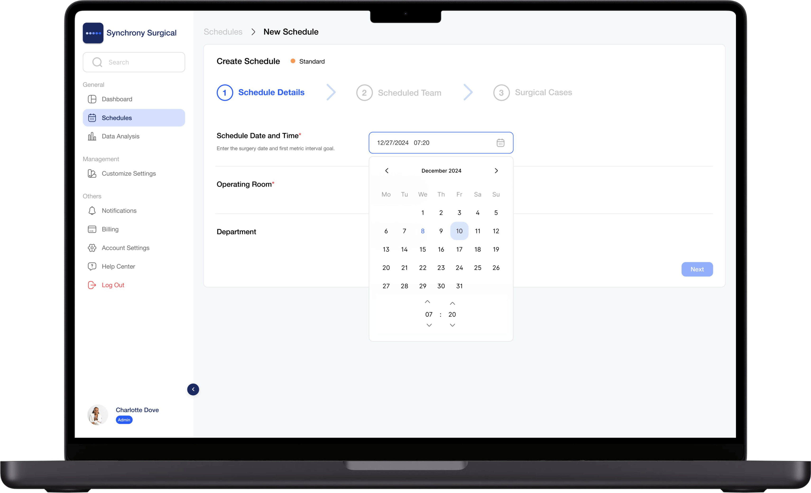 Schedule surgeries in the Synchrony admin portal